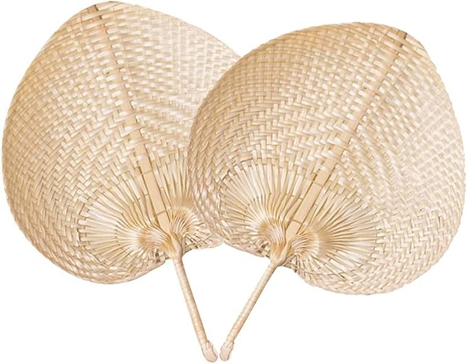 Fox Baby Natural Bamboo Raffia Hand Fans,Hand Weaving Fan for Summer Cooling Supplies Farmhouse Wall Decor Wedding Party Favors (2 Pcs)