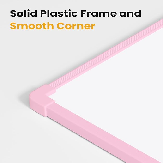 Pink Frame Small Dry Erase Board for Wall, 16" x 12" Double-Sided Hanging Whiteboard with 4 Markers, 4 Magnets and 3 Mini Sticky Notes, Portable Whiteboard for Kids, School, Home, Office