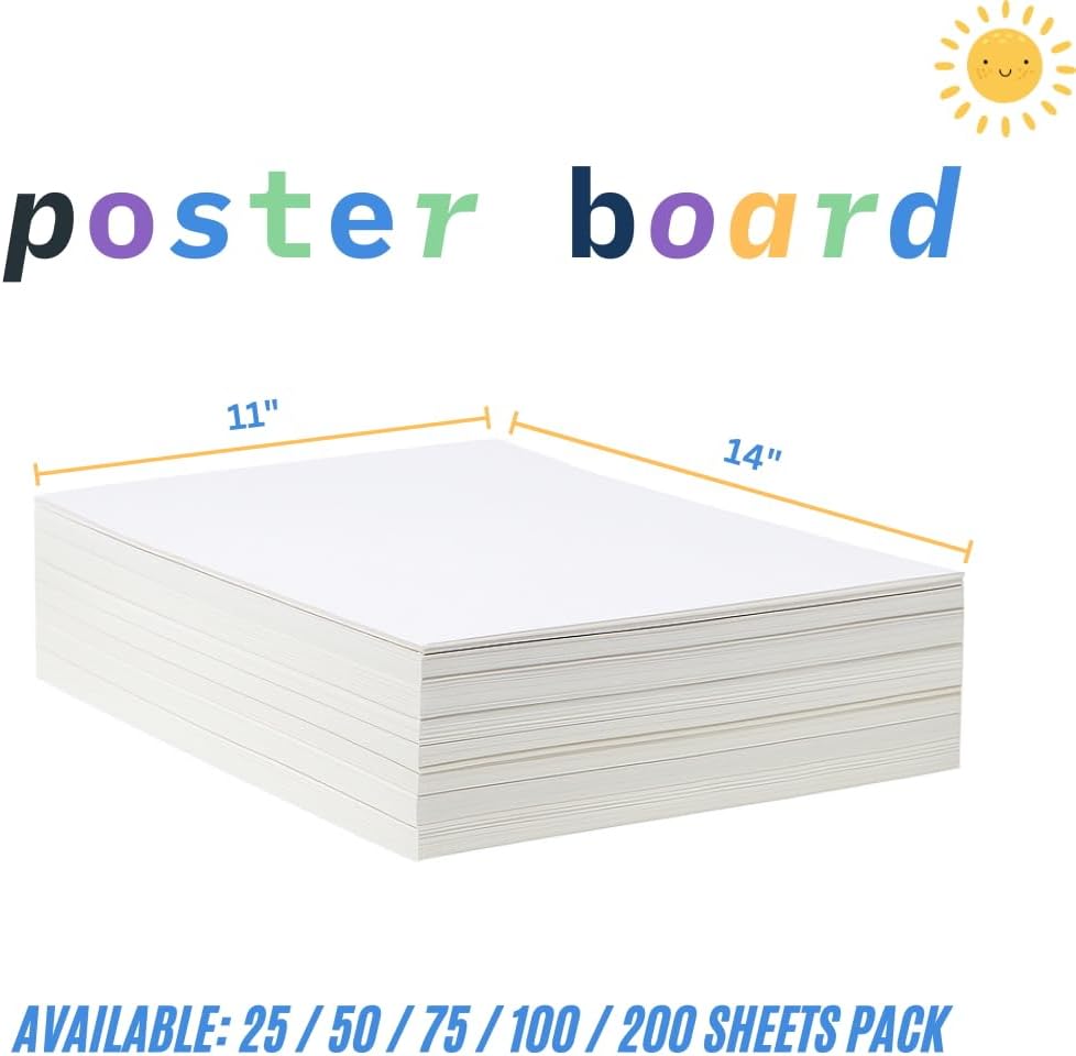 Century Lemon™ 11" x 14" White Poster Board, 200 Sheets Superb Multipurpose Bulk Poster Board for School, Office, and Craft Projects, 256-84-005