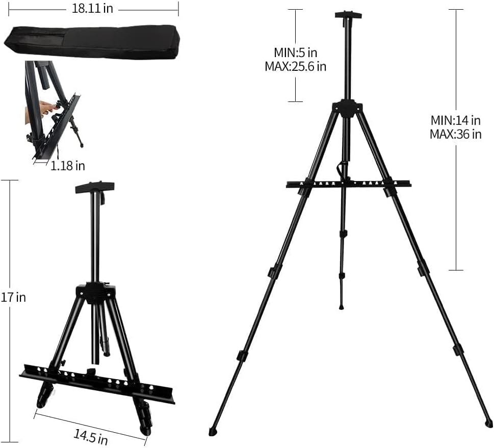 RRFTOK Easel Stand for Sign and Painting: Art Portable Adjustable Metal Tripod Easels for Display Height from 17 to 66 Inch -Canvas Stand for Table-Top/Floor Paint for Artists Adult Holder or Teen