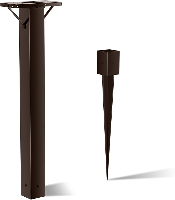 BOUGOON Bronze Metal Mailbox Post for Outside,43x 4X 4 inch Heavy Duty In-Ground Mounting Post with Anchor for Easy Install Mailbox Use