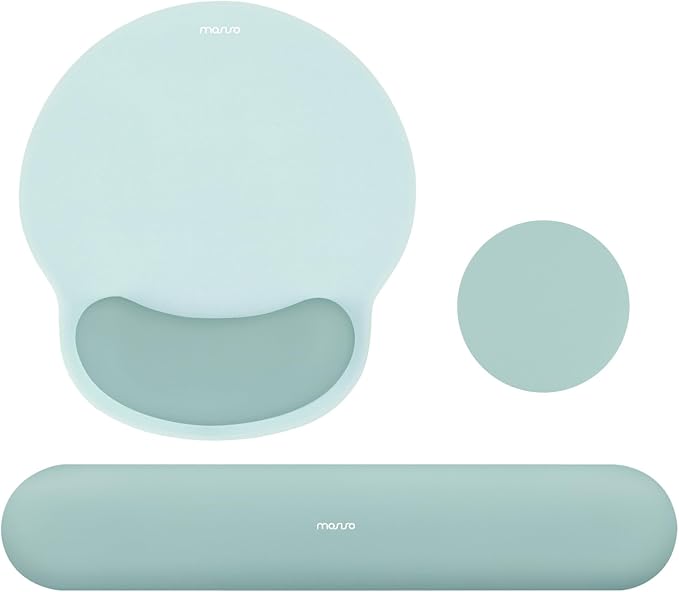 MOSISO Wrist Rest Support for Mouse Pad&Keyboard Set, Aquamarine | Circle Curved Ergonomic Mousepad Non-Slip Base Home/Office Pain Relief&Easy Typing Pad with Soft Cloth&Silicone Lining