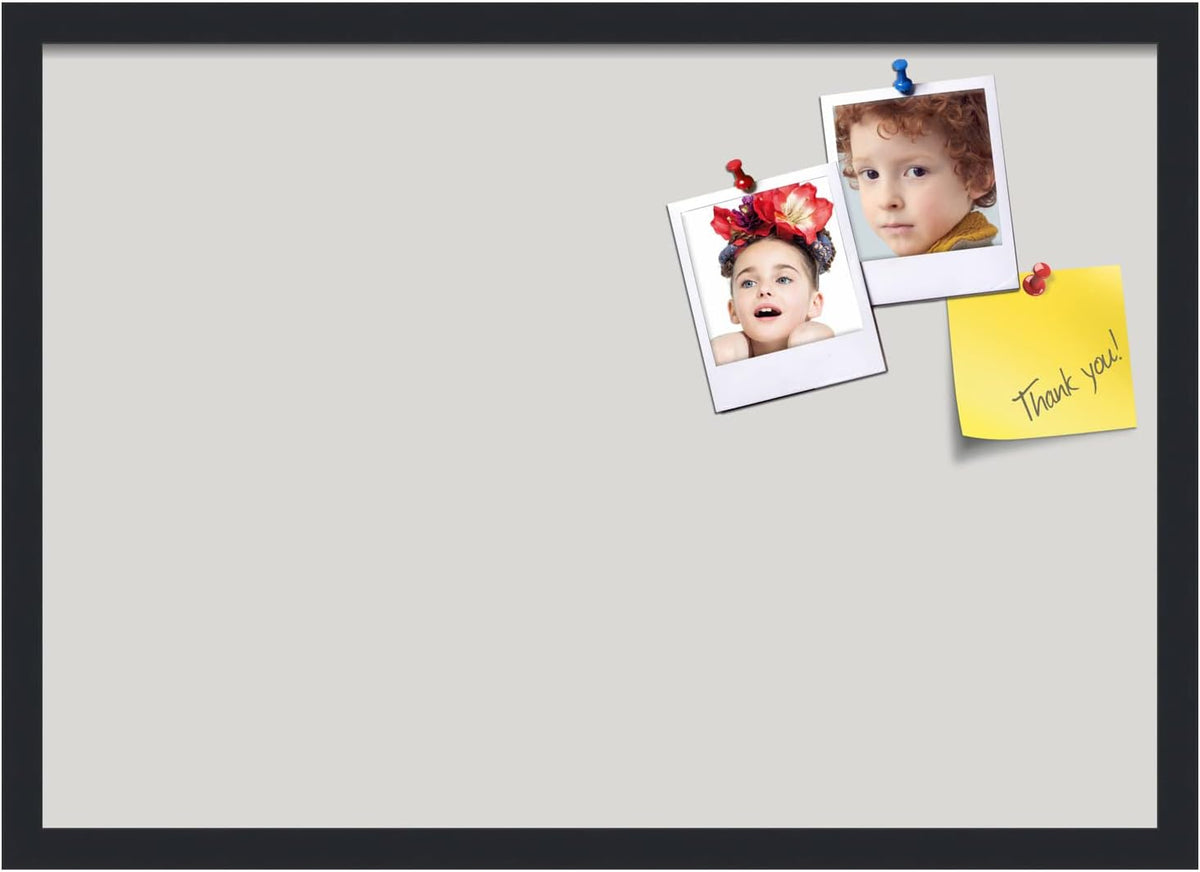 PinPix 27x19 Inch Cork Bulletin Board. This Decorative Framed Pin Board Comes with Light Stone Design and a Satin Black Frame. Ideal for Home Office Decor or Message Board (PinPix-1809)