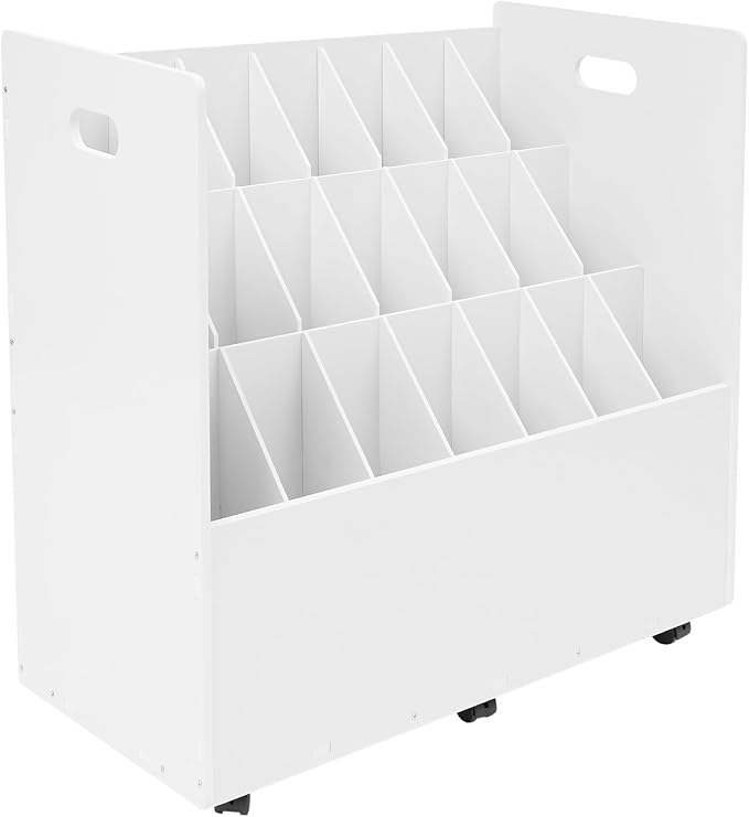 Blue Print Storage Organizer with Wheels, 21 Slots Roll Files Cart, White | Mobile Blueprint Storage Rack Cart, Construction Plan Holder, Map Poster Storage Cabinet for Office Home School