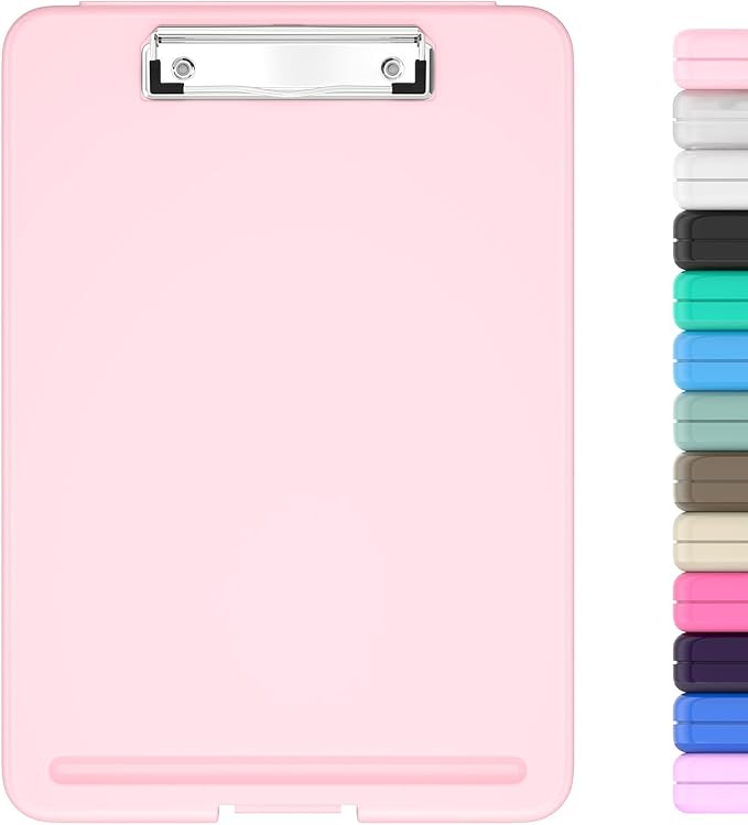 Hongri Clipboard with Storage, 8.5 x 11 Clip Board Foldable, Pink | Bottom Opening, Size 13.4 x 9.4 X 0.9 in for Nurses, Teacher, Students, Classroom, School & Office Supplies