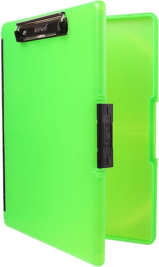 Dexas Slimcase 2 Plastic Clipboard with Storage & Side Opening, Neon Green, Office Supplies Clipboards to Organize, Carry & Store, A4 Holder, Style and Functionality Nursing Clipboard (Pack of 6)