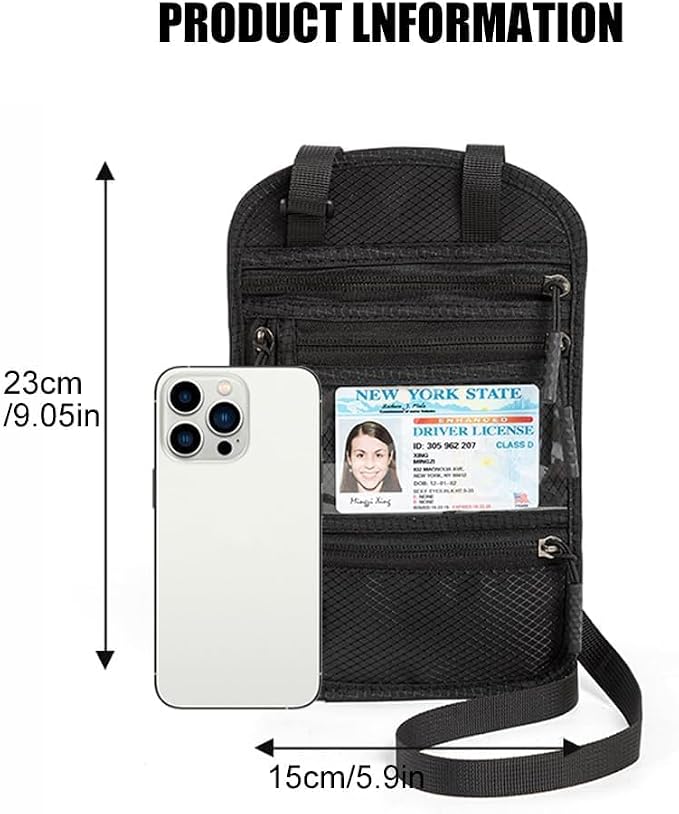 2Pack Passport Holder for Travel,Easy to Conceal Travel Neck Wallet | RFID Blocking Nylon Travel Pouch Family Passport Holder Organizer Case - Holds Cash, Cards, Keys