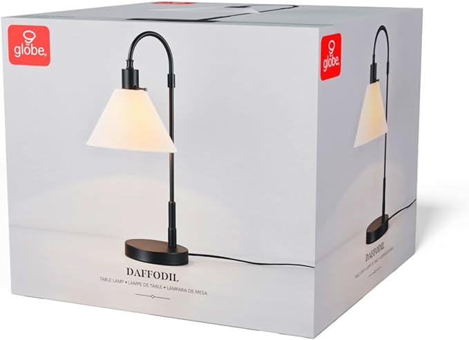 Globe Electric 20" Table Lamp, Matte Black, White Fabric Shade, Rotary Switch on Socket, 5-Foot Black Cord, Bedroom, Home Décor, Nightstand