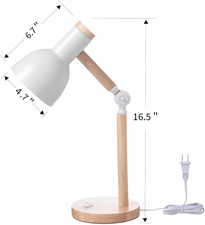 Adjustable Wooden Arm Desk Lamp, Metal Shade Table Lamp | Dorm Lamp,Bedside Lamp,Reading Lamp,Lamp for Home Office