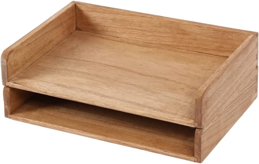 Wood Stackable Paper Trays for Office Supplies and Accessories - Desk Organizer Tray for Letter Document Magazine -Wooden Desktop File Folder Holder Shelf 2 Set Light(2CTP-LT)
