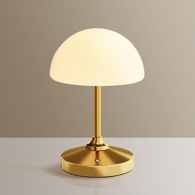 Mushroom Lamp Cordless Lamp Table Lamp,Outdoor Waterproof Shower Lamps,5000mAh Rechargeble Battery Operated Dimmable Touch Desk Lamps,LED Night Light for Bathroom Patio Camping Outdoor(Gold)
