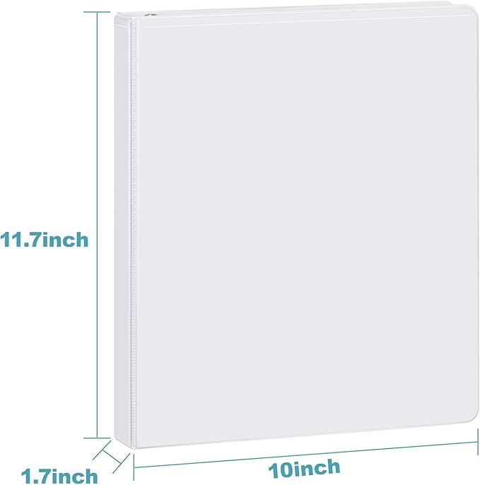 3 Ring Binder 1 Inch, ViVin Sturdy 1"-Slant D Ring Binder with 2 Interior Pockets, Clear View Cover, PVC-Free, Fits 225 Sheets of US Letter Size Paper (8 Pack, White)