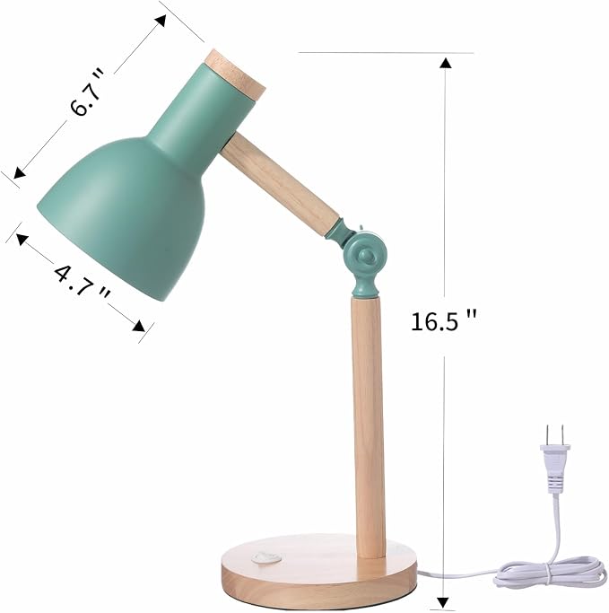 Adjustable Wooden Arm Desk Lamp, Metal Shade Table Lamp | Dorm Lamp,Bedside Lamp,Reading Lamp,Lamp for Home Office
