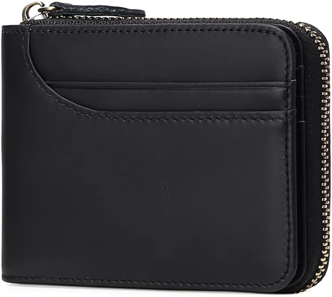 GOIACII Wallets for Men Genuine Leather Front Pocket Wallet RFID Zip Around Bifold Credit Card Holder | RFID