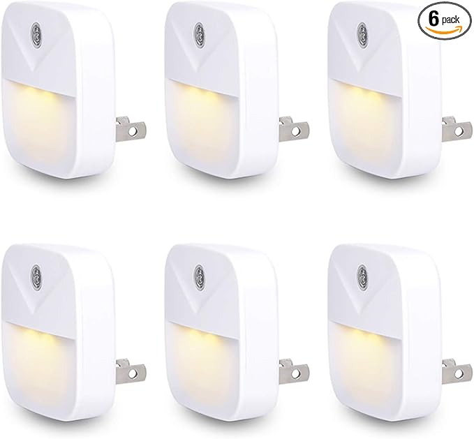 Uigos LED Night Light Plug in with Dusk to Dawn Sensor, Auto On Off Nightlight for Bedroom Bathroom Hallway Stairs Kitchen, Warm White Glow, Energy Efficient, Safe for Kids Elderly, 6 Pack