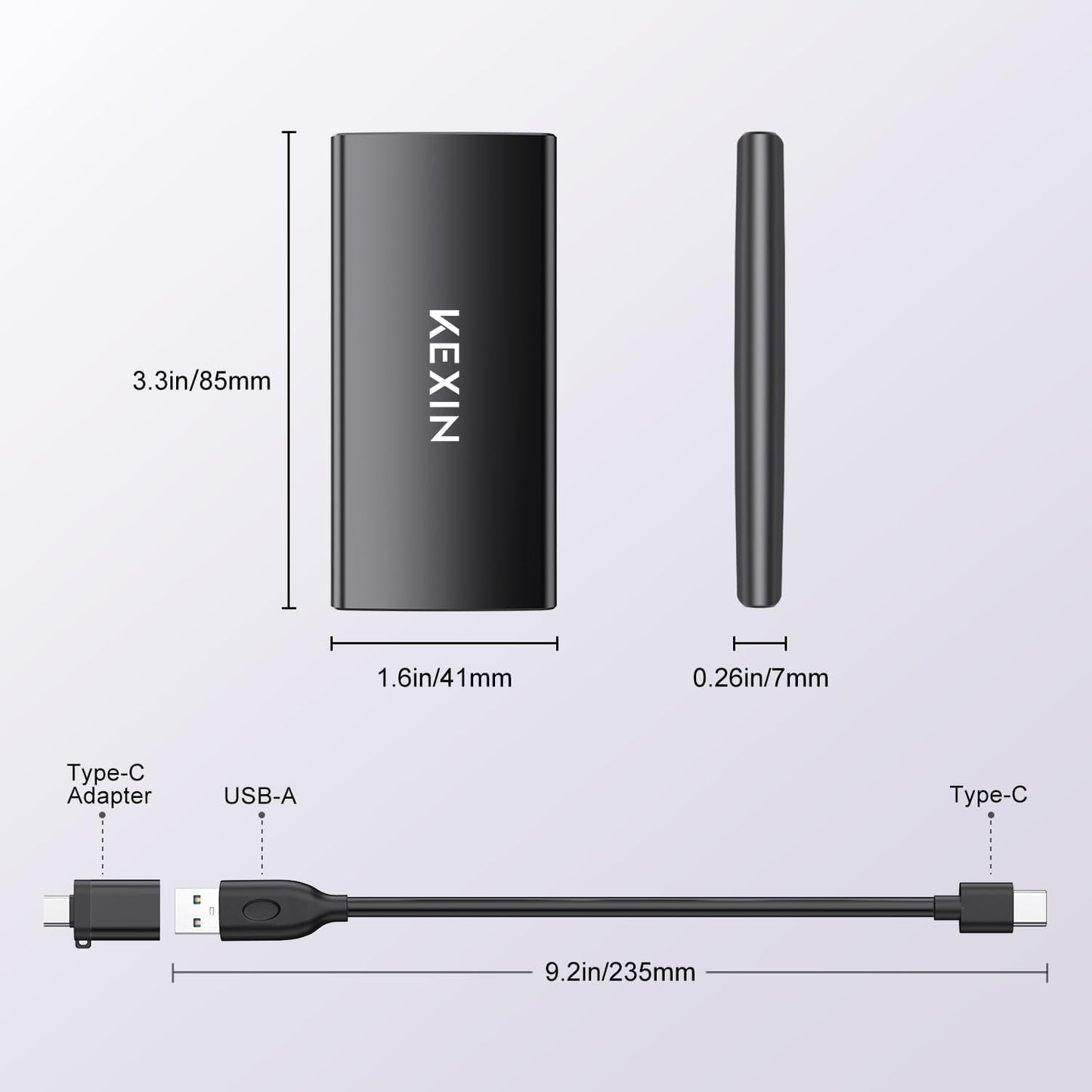 KEXIN External SSD 1TB External Hard Drive USB C Portable SSD, Up to 500MB/s, USB 3.1 External Solid State Drive 1T for PC Mac Android Game Console, Laptop, Xbox, PS4 and More