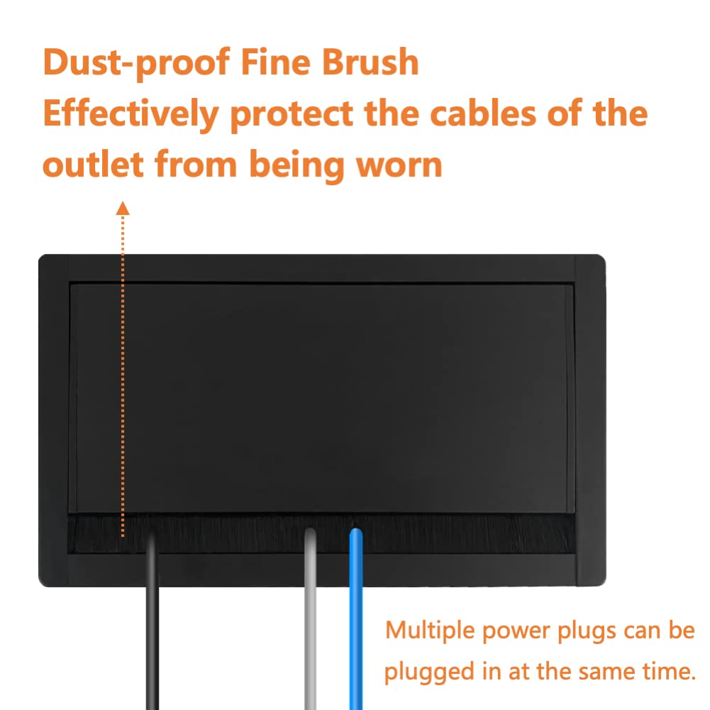 ZESHAN Brush Cable Cubby Connectivity Box Conference Table Power Box with Power Socket, USB and Type C Charger, Black