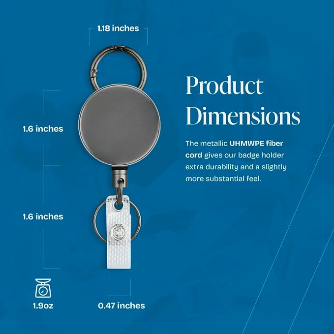 Will Well ID Badge Holder Reel with Clip and Keyring - Heavy-Duty All-Metal Casing with 27.5" UHMWPE Fiber Pull Cord for Durability and Easy Access, Holds up to 8 Keys - 2-Pack, Round, Glossy Silver | ID Badge Holder Reel with Metal Casing with 27.5"UH...