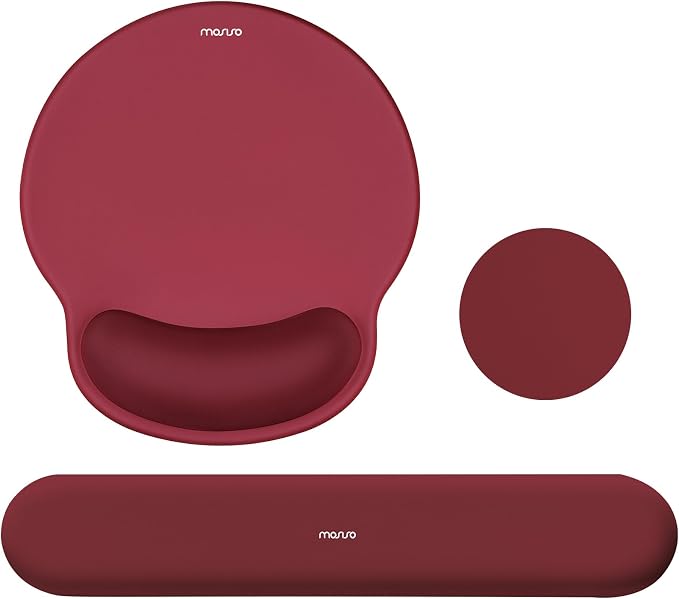 MOSISO Wrist Rest Support for Mouse Pad&Keyboard Set, Wine Red | Circle Curved Ergonomic Mousepad Non-Slip Base Home/Office Pain Relief&Easy Typing Pad with Soft Cloth&Silicone Lining