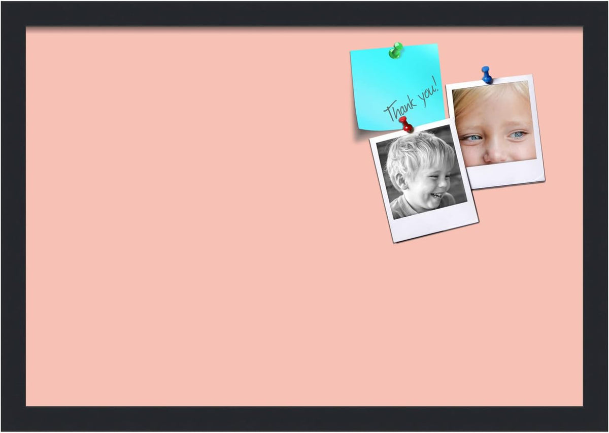 PinPix 22x15 Inch Cork Bulletin Board. This Decorative Framed Pin Board Comes with Pink Pastel Design and a Satin Black Frame. Ideal for Home Office Decor or Message Board (PinPix-1813)