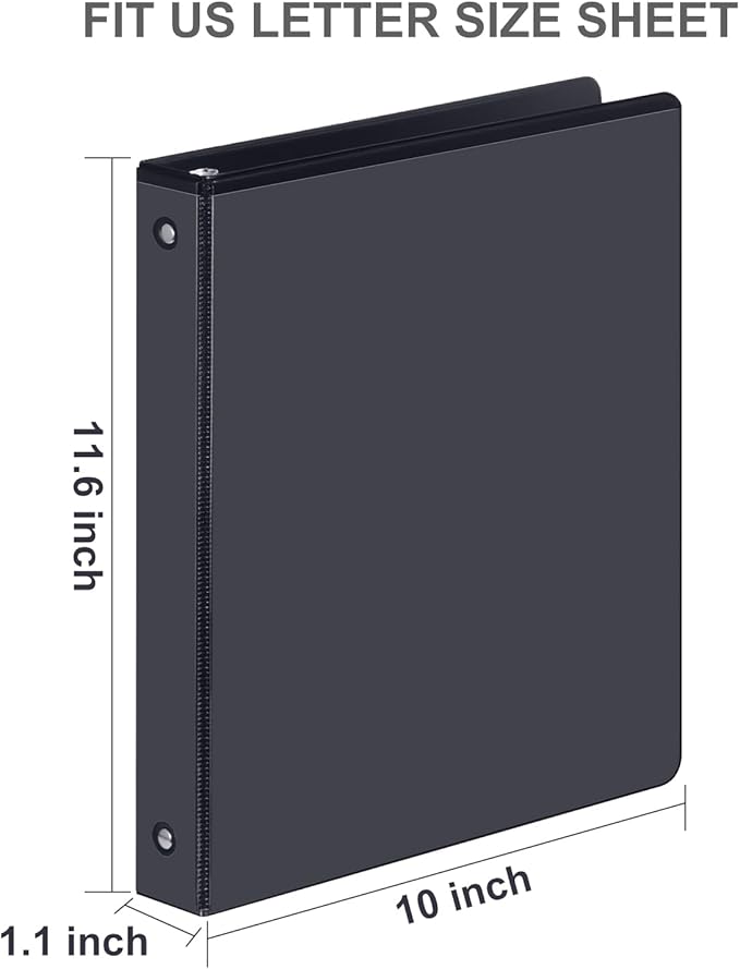 3 Ring Binder 1/2 Inch, ViVin Sturdy 0.5"-Round Ring Binder with 2 Interior Pockets, Clear View Cover, PVC-Free, Fits 100 Sheets of 8.5'' x 11'' Paper, Office Home School (12 Pack, Black)