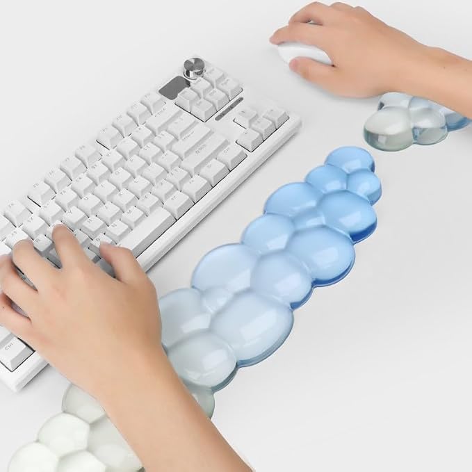 YOWKA Ergonomic Wrist Rest Set for Keyboard and Mouse, Cooling Gel Support (Blue)