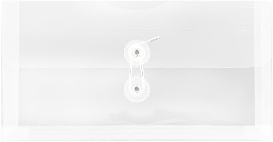 JAM PAPER Plastic Envelopes with Button & String Tie Closure - #10 Business Booklet - 5 1/4 x 10 - Assorted Colors - 12/Pack
