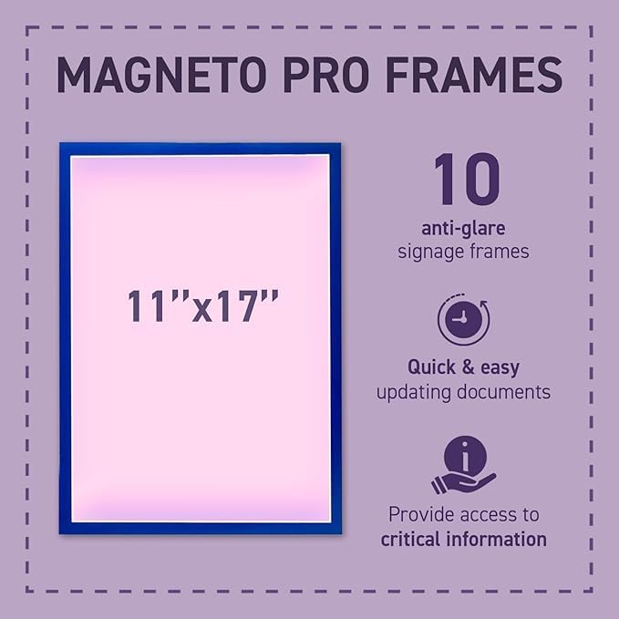 Tarifold Magnetic PRO Display Frames, Gray, 10 Pack | 10 magnetic anti-glare PVC frames, gray border, portrait or landscape, quick document changes