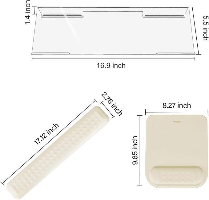 MOSISO Keyboard Stand&Wrist Rest Support for Keyboard &Mouse Pad Set | Ergonomic Massage Wrist Rest Set, Easy Typing Working Acrylic Clear Stand for Office Home, Khaki