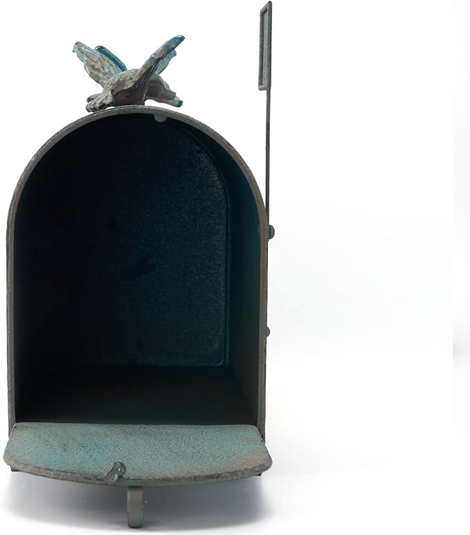 Heavy Duty Galvanized Steel Mailbox Post, Rural Mail Box Postal Storage Box with Bird Decoration (Vintage Green)