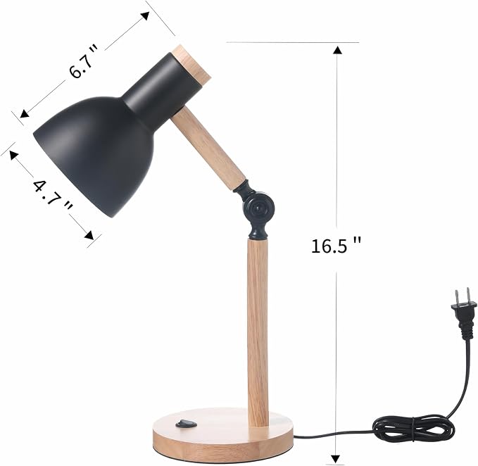 Adjustable Wooden Arm Desk Lamp, Metal Shade Table Lamp | Dorm Lamp,Bedside Lamp,Reading Lamp,Lamp for Home Office