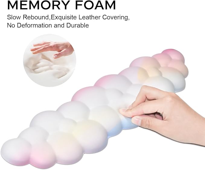 JIKIOU Upgrade Leather Cloud Wrist Rest for Keyboard and Mouse & Cup Pad | Wish Gift-Cute Cloud Shape, Comfortable and don’t Irritate to Skin, Non-Slip PU Base,Soft Memory Foam filled for Pain Relief