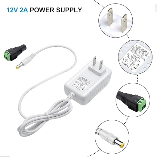 12V Power Supply, 12 Volt 2A 24W DC Power Supply, White LED Power Adapter, AC 110V to 12V Wall Mounted Transformer Plug for LED Strip Lights with 5.5/2.1 DC Female Connector, 3 Pack
