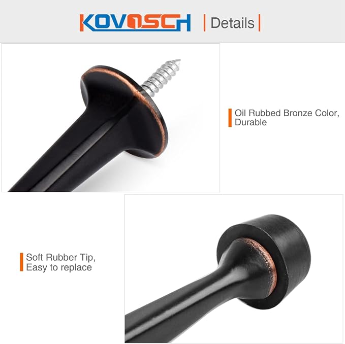 10 Pack Solid Rigid Door Stops - Heavy Duty Door Stoppers Wall Protector with Soft Rubber Tips, Oil Rubbed Bronze