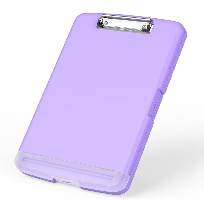 Rimilak Clipboard with Storage, 8.5 x 11'' High Capacity Clip Board, Purple | Smooth Writing, Side-Opening Plastic Folder with Pen Holder, Size 14.2 x 9.6 x 1.2″ ,for Classroom, Teacher, Student