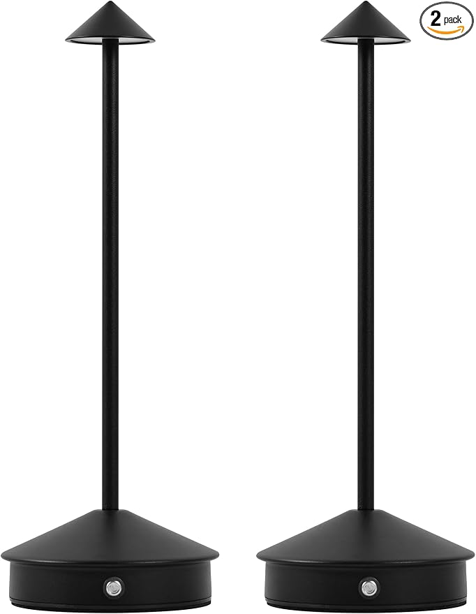 LED Rechargeable Cordless Table Lamps Black | 2 Pcs Portable Modern USB Battery Operated Lights,Waterproof Touch Dimmable Desk Lamp,for Patio,Restaurant,Bar,Dining Home