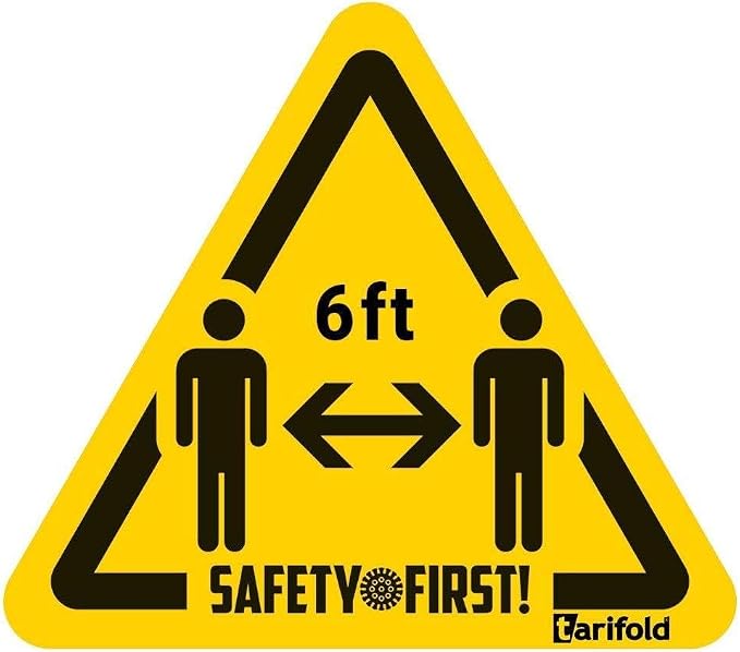 Tarifold Anti-Slip Social Distance Floor Signs, 5.9 x 6.7 Inches, 20 Pack | Permanent adhesive vinyl floor signs, scratch-resistant laminate, anti-slip surface, yellow and black, indoor use