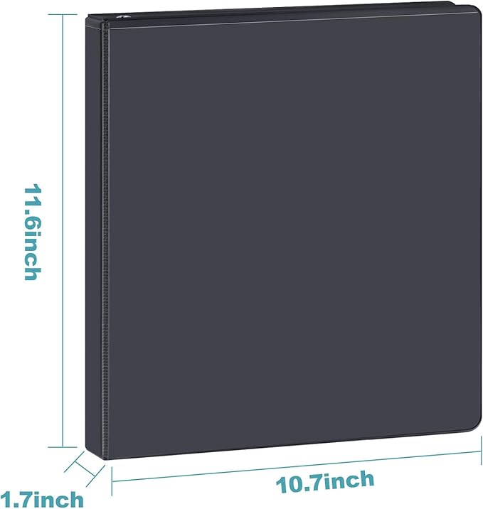 3 Ring Binder 1 Inch, ViVin Sturdy 1"-Slant D Ring Binder with 2 Interior Pockets, Clear View Cover, PVC-Free, Fits 225 Sheets of US Letter Size Paper (12 Pack, Black)