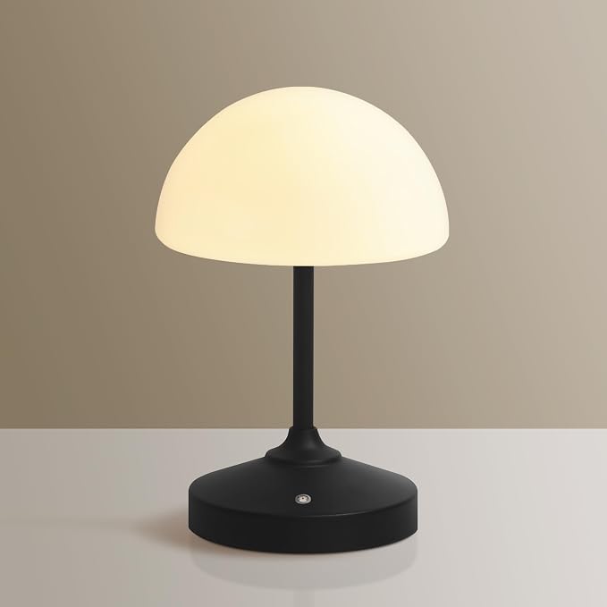 Mushroom Lamp Cordless Lamp Table Lamp,Outdoor Waterproof Shower Lamps,5000mAh Rechargeble Battery Operated Dimmable Touch Desk Lamps,LED Night Light for Bathroom Patio Camping Outdoor(Black)