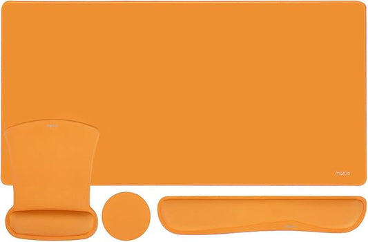 MOSISO Keyboard Mouse Pad Set, Large Gaming Mousepad&Keyboard Wrist Rest&Mouse Wrist Rest&Coaster, Ergonomic Non-Slip Mousepad&Easy Typing Cushion with Memory Foam for Home Office, Orange