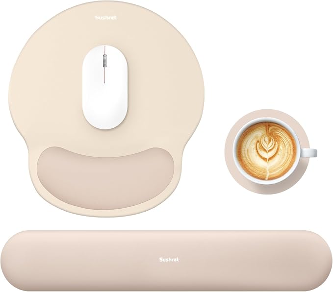Mouse Pad and Keyboard Wrist Rest, 3-in-1 Gel Memory Foam Ergonomic Mouse Pad with Wrist Rest Set, Gaming Mousepad Arm Cushion Support for Computer Office Desk Accessories Cute Setup,Apricot