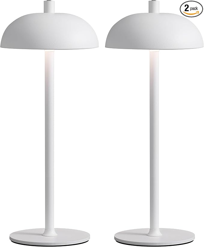 12" Cordless Table Lamps Set of 2, White Modern Portable Desk Lamp | LED, 3 Color Dimming, Rechargeable, Battery Operated Lights for Bedroom, Outdoor, Restaurant, Bedside, Night Light, Gifts