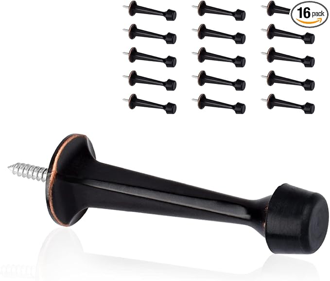 16 Pack Solid Rigid Door Stops - Heavy Duty Door Stoppers Wall Protector with Soft Rubber Tips, Oil Rubbed Bronze