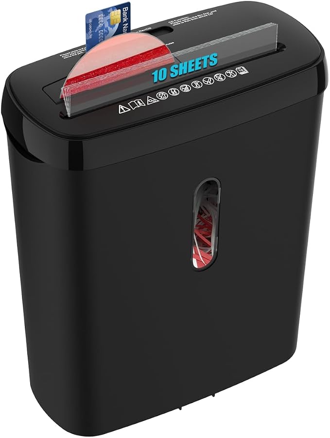 Home Office Paper Shredder,Woolsche 10-Sheet Strip Cut with 3.17-Gallon Basket,P-2 Security Level,CD & Credit Card Shredder,Durable & Fast - Jam Proof System - ETL Certified