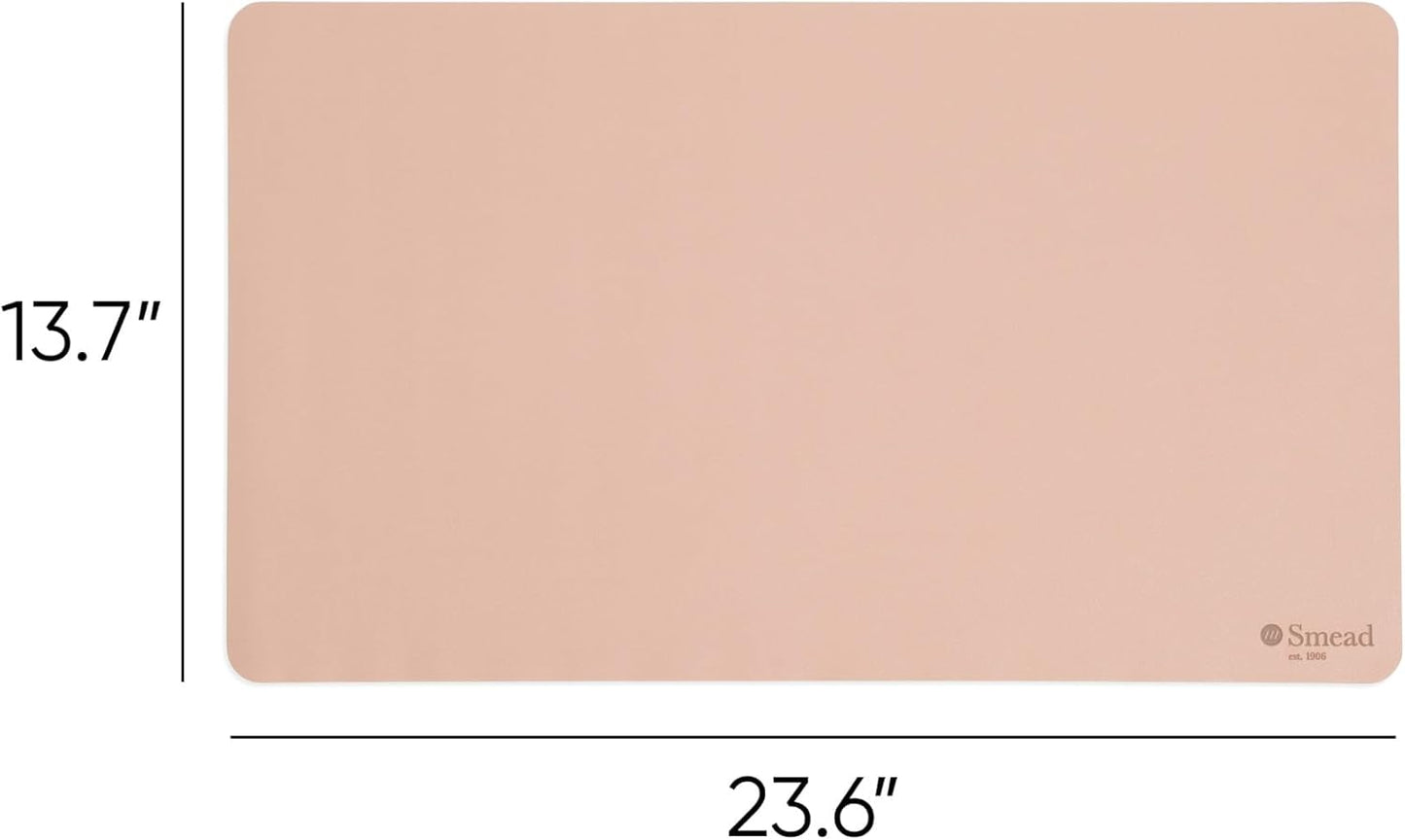 Smead Desk Pad, Vegan Leather Desk Mat with Non-Slip Faux Suede Backing, Perfect Desk Organizer for Office Decor, 23.6” x 13.7” Small, Dusty Rose (64839)