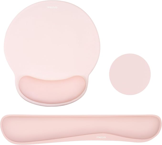 MOSISO Wrist Rest Support for Mouse Pad&Keyboard Set, Chalk Pink | Streamline Ergonomic Mousepad&Coaster Non-Slip Base Home/Office Pain Relief&Easy Typing Pad with Soft Cloth&Silicone Lining