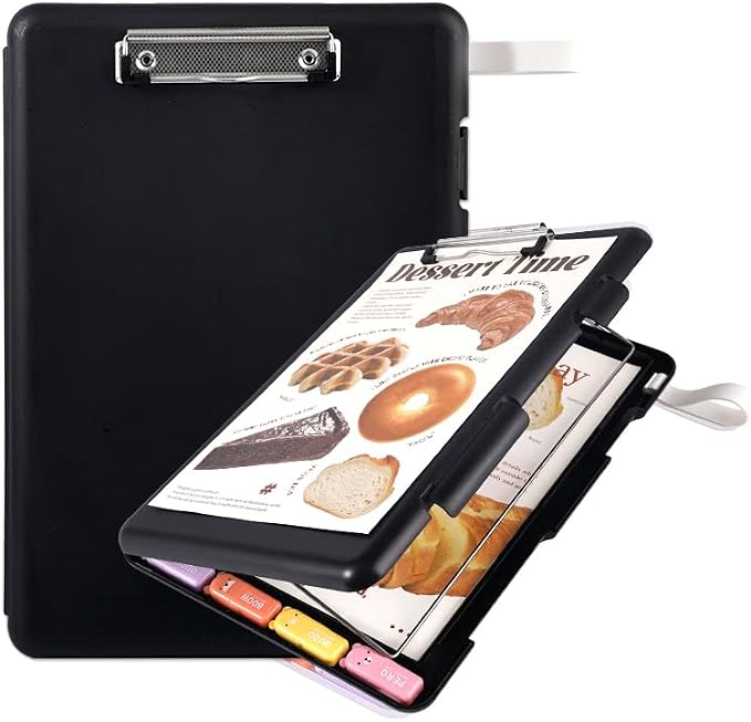 Letter Size Paper Organizer Box, A4 File Portable Project Case, Plastic Scrapbook Paper Organizer Storage with Latch & Suspension Hole & Stickers Nursing Clip Board(B-black-1pcs)