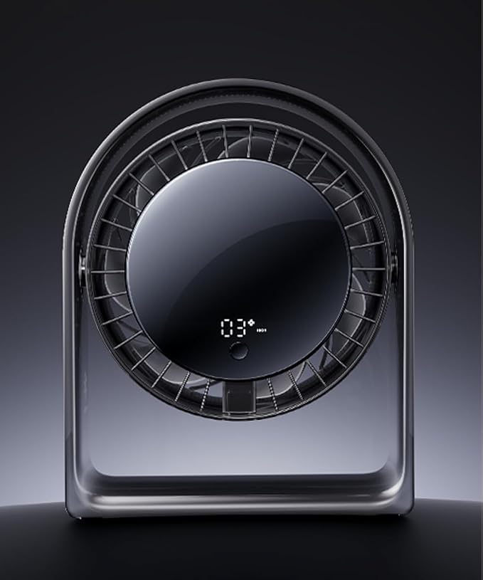 2026 Quiet USB Desk Fan,4 Speeds, 120°Tilt, table Fan for bed & Office | Air Circulator Mini Fan Bedroom,Translucent Black, Portable Smart Display Fan,Low Noise,7 Blades,Cool Room In 3 Mins