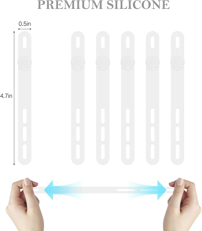 Donruby 30Pcs Silicone Cable Ties - Reusable & Washable with Adjustable Locking Buckles, High Elasticity Cable Management Straps for Home, Office, School, Travel Essential Cord Organizer (White)