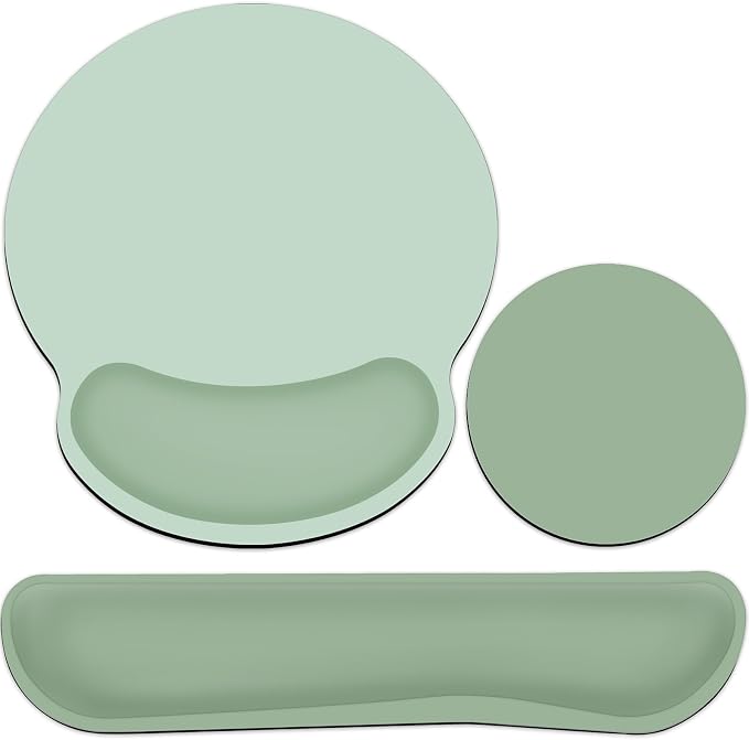 Mouse Pad with Wrist Rest Set, 3-in-1 Wrist Support Mousepad | Gaming Mat Pad with Anti-Skid Base,Ergonomic Mouse Pad Green,Memory Foam Gel Wrist Rest for Computer Keyboard